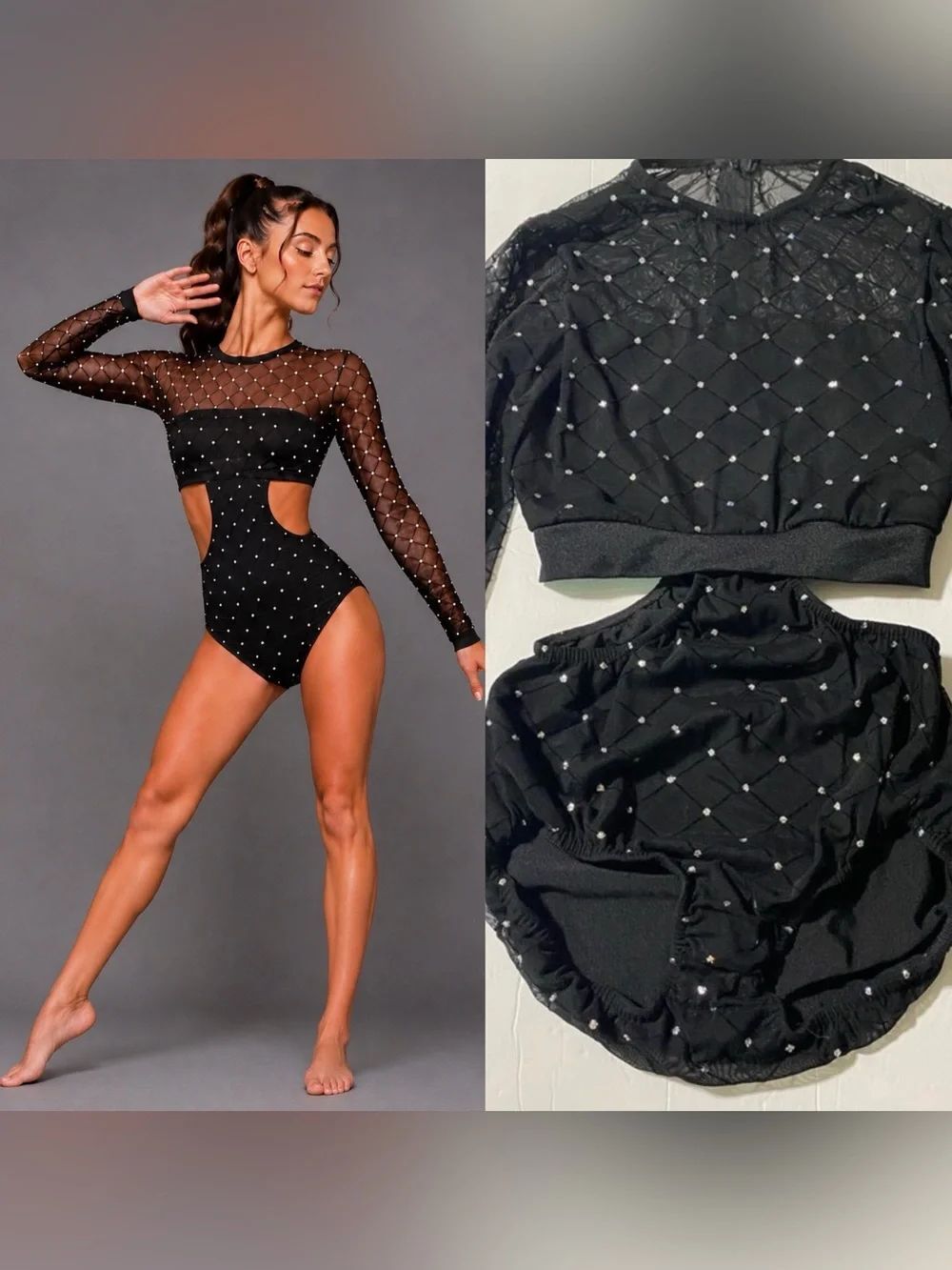 Kelle dance costume black leotard cutout mesh contemporary PLOT TWIST MA adult